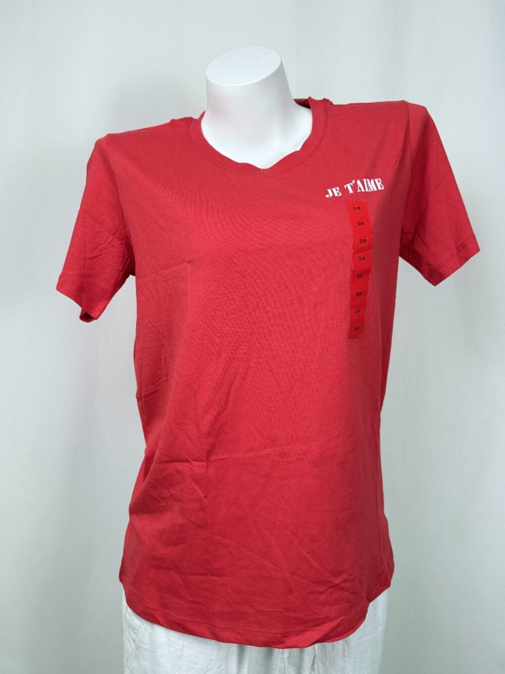 George Womens Red JE TAIME Graphic T-Shirt 100 Cotton Short Sleeve Tee XS S XXL